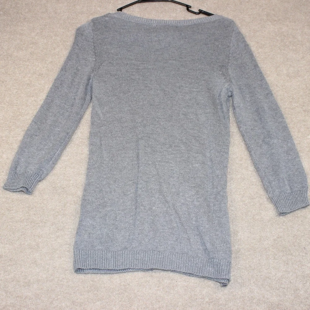 Roz & Ali Womens Grey Diamond Pointelle Knit Sweater 3/4 Sleeve XS